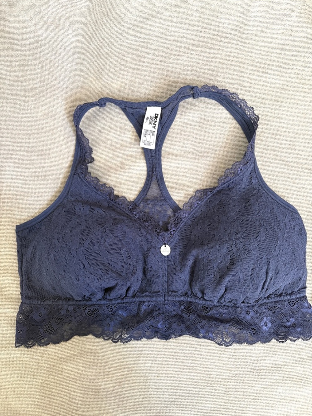 Dkny Lace Racerback Bralette in Navy Blue L